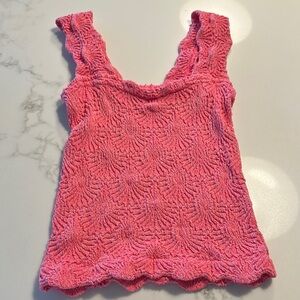 Free People Pink Cropped Ruffled Tank Top